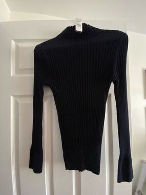 LOFT Navy Ribbed Mock Neck Sweater